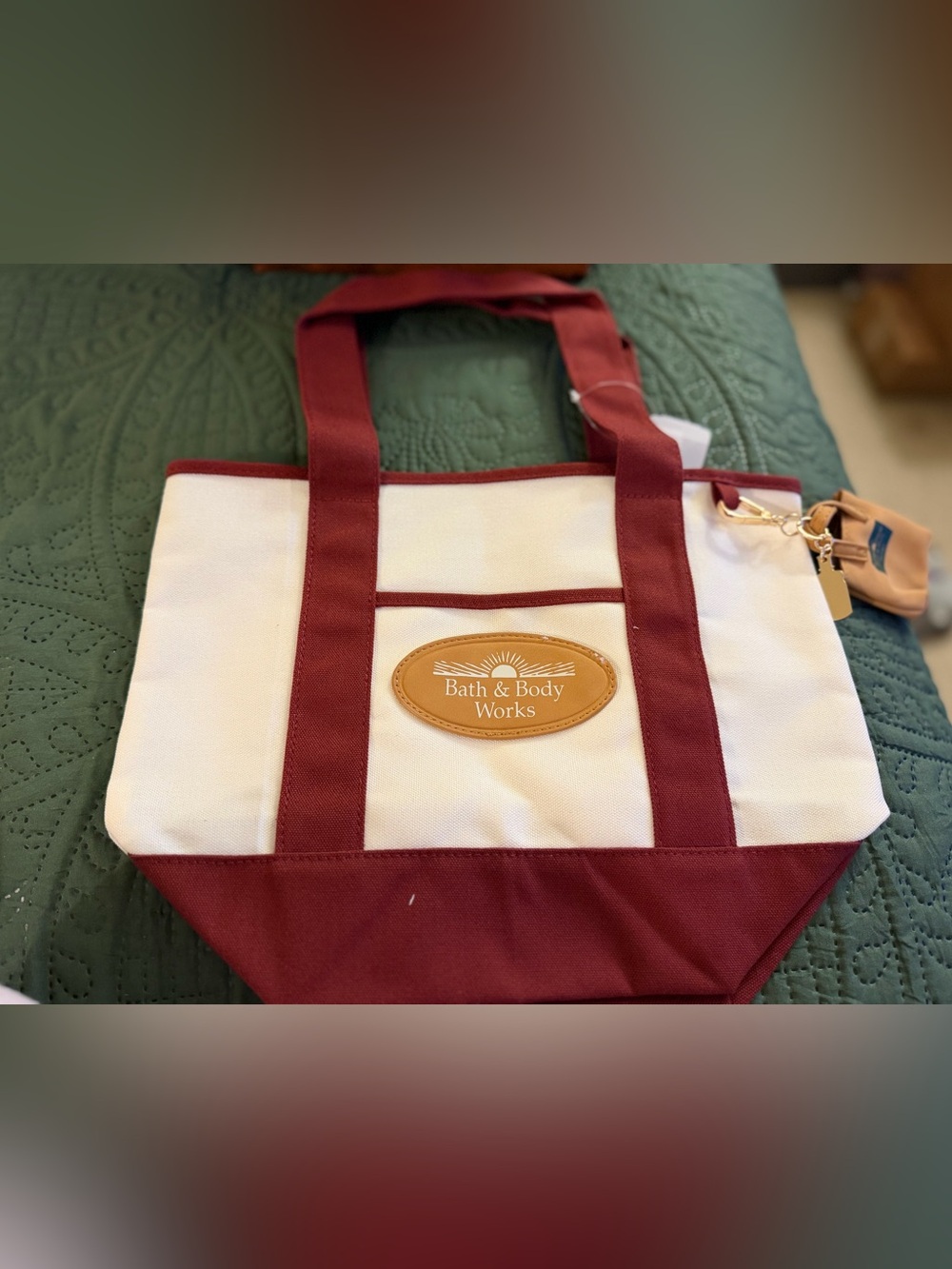 Bath & Body Works Cream and Burgundy Canvas Tote Bag